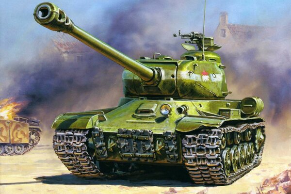 Drawing of a tank on the battlefield