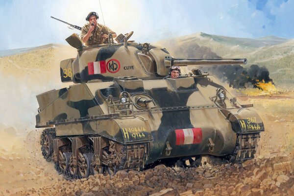 The British military are riding on a tank