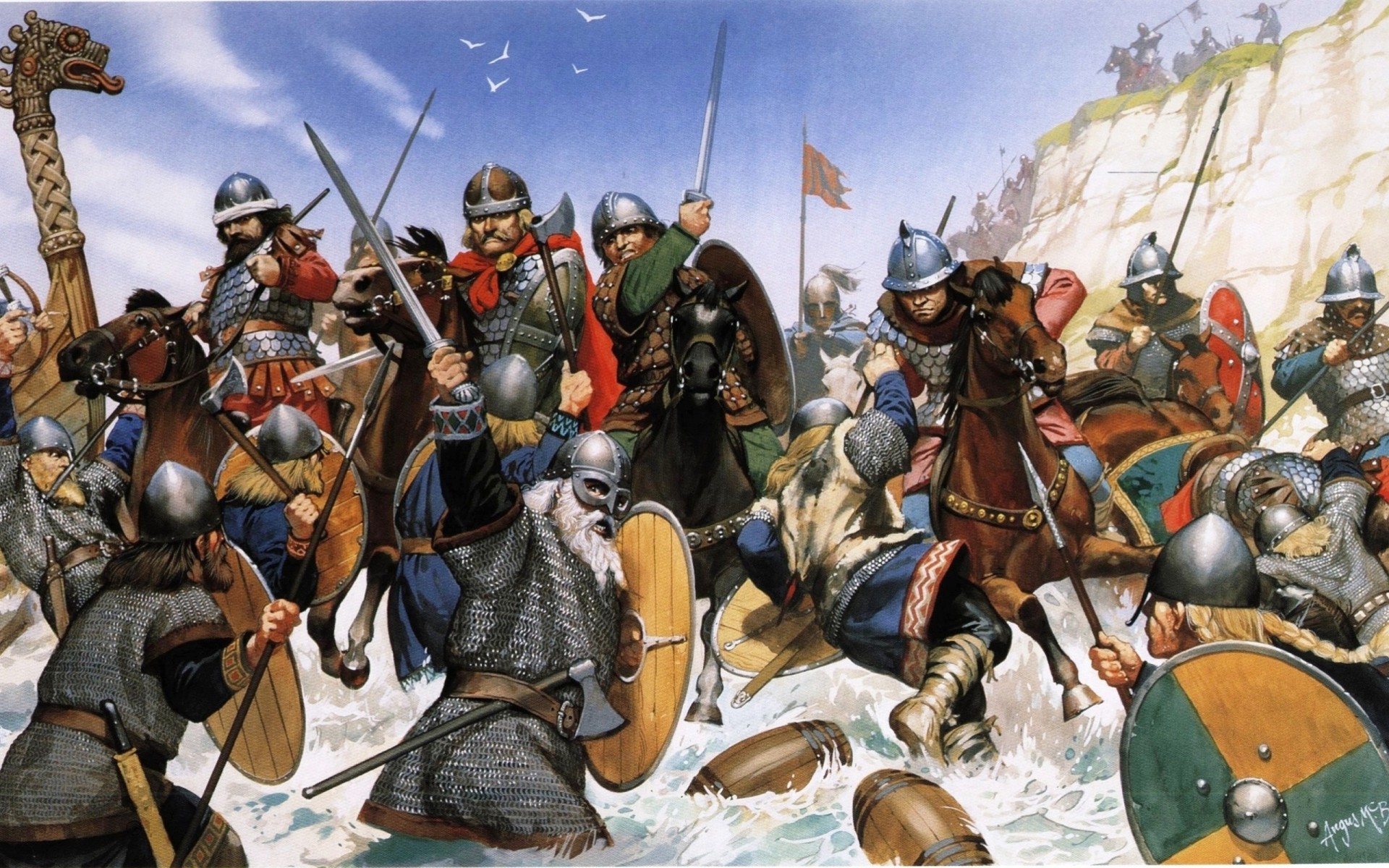 art boucliers anglo-saxons vikings combat lances épées