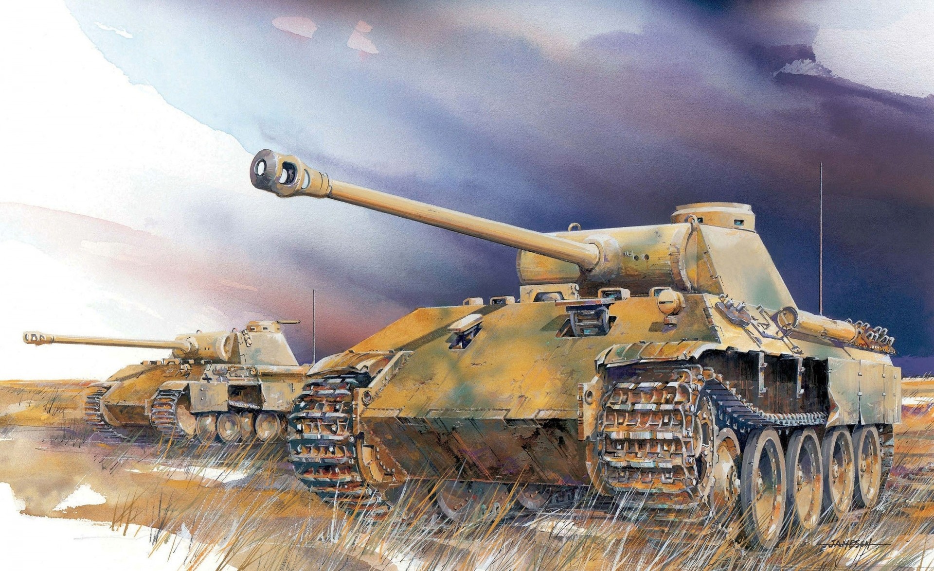 art artist ww2 german war drawing jameson tanks field