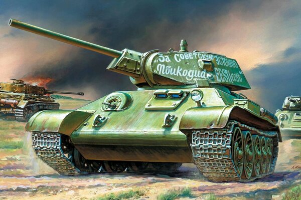 Il carro armato sovietico T-34-76 cavalca il nemico