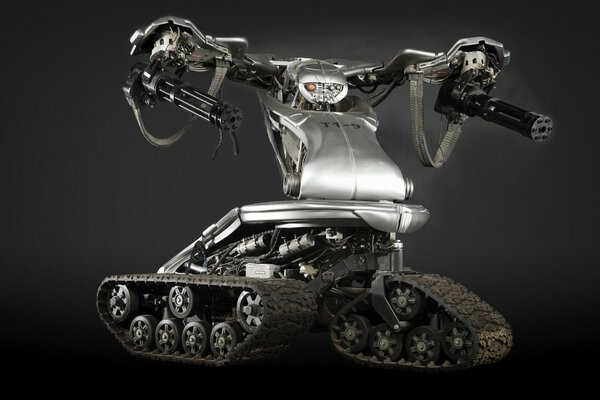 Terminator robot with a gun and a machine gun