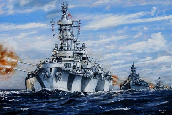 A picture of warships at sea