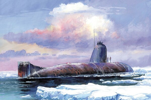 Nuclear submarine among the clouds