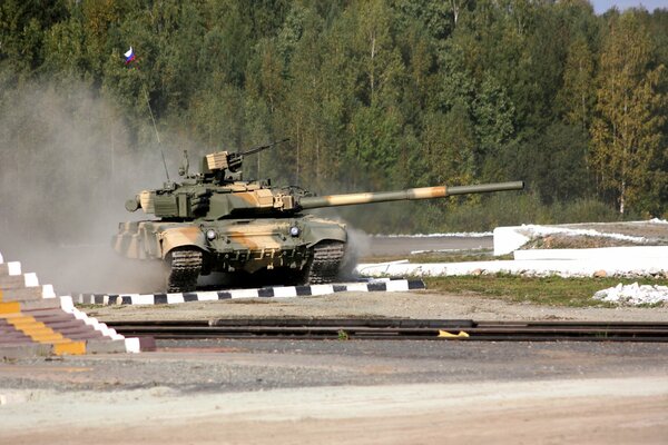Tank on the road in Russia