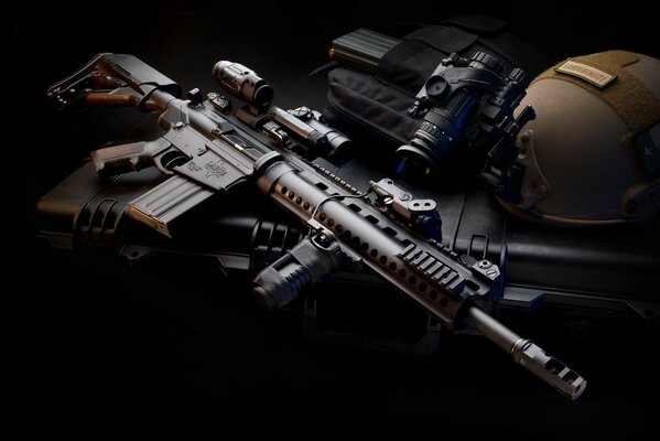 Automatic weapons on a black background