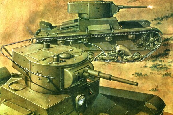 Drawing of tanks from the Soviet War