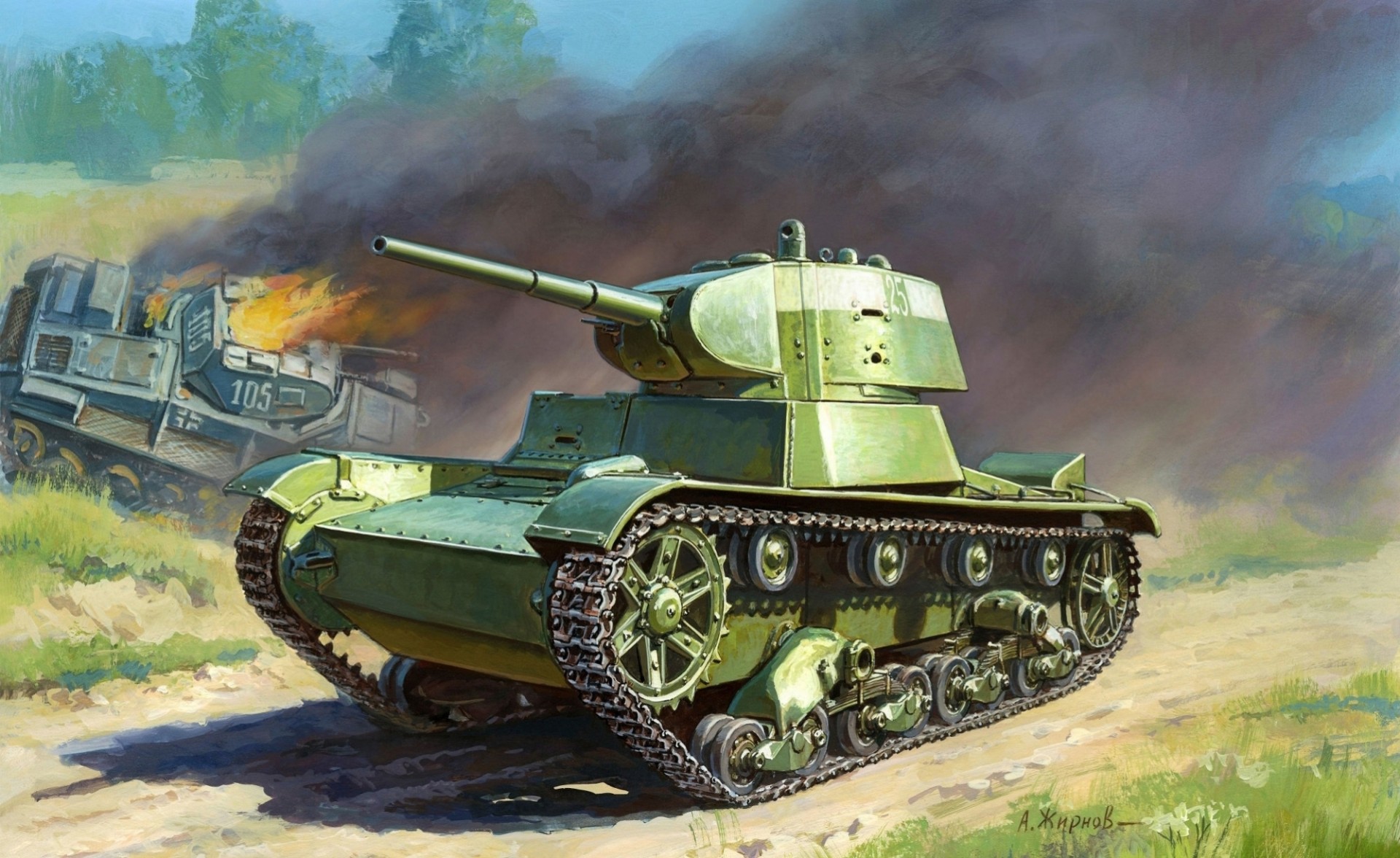 khdozhnik wwii art created tank a.zhirnov. based on mk.e english light ww2 on t-26 tank infantry vickers soviet