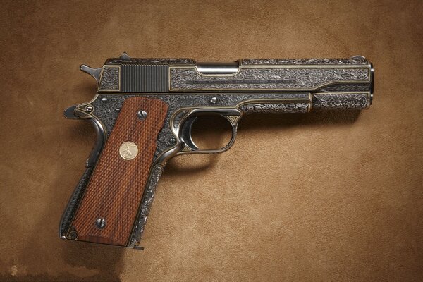 Vintage black pistol M1911. 38 foal