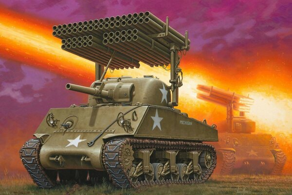 Colorful Art of tanks with launchers
