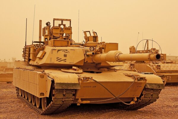 An American tank in camouflage paint for the desert