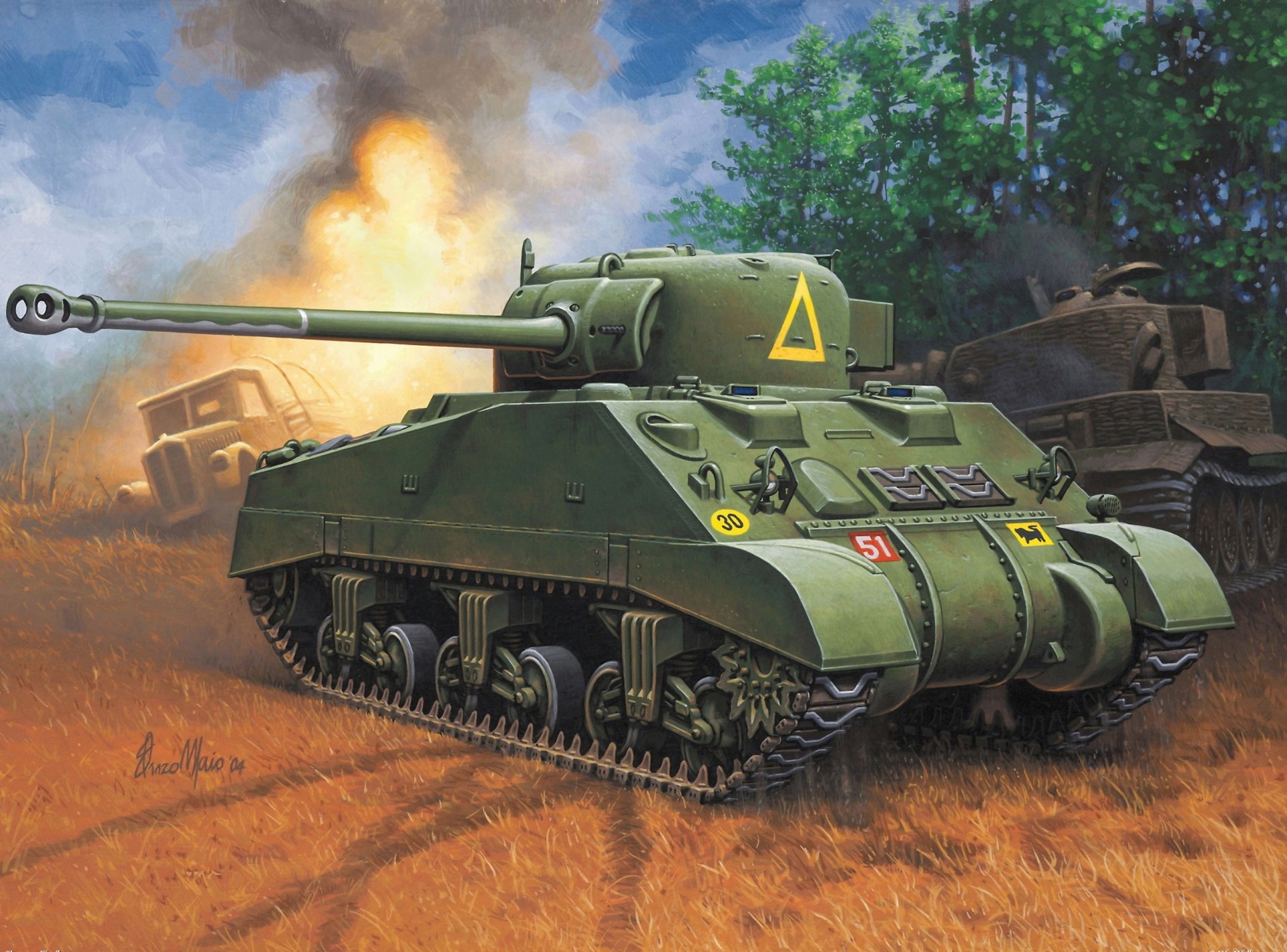 art tank ww2 drawing month battle fire sherman field 17-pound flame car car