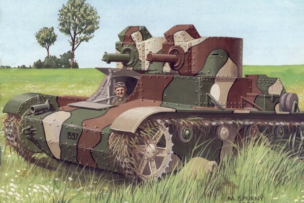 Рисунок военного танка с танкистом