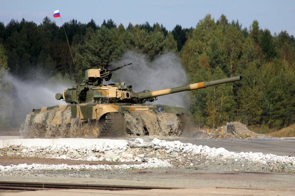 A Russian tank on exercises at the training ground