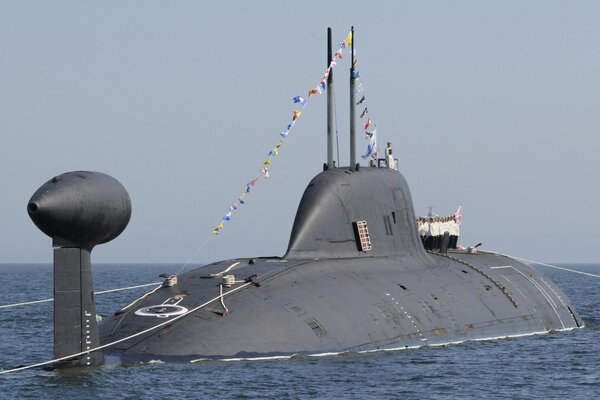 A nuclear submarine decorated in celebration