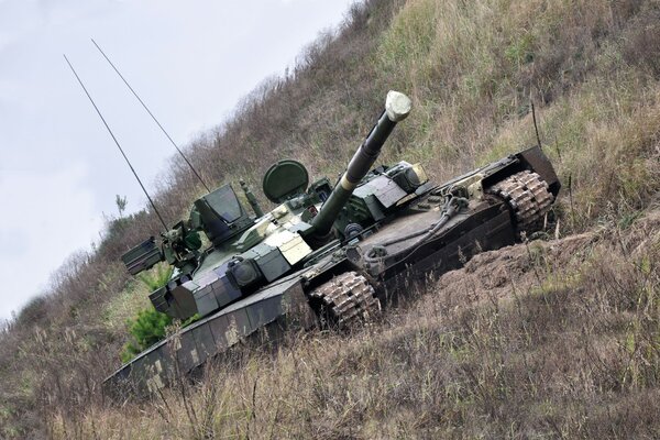 Tank driving on uneven ground