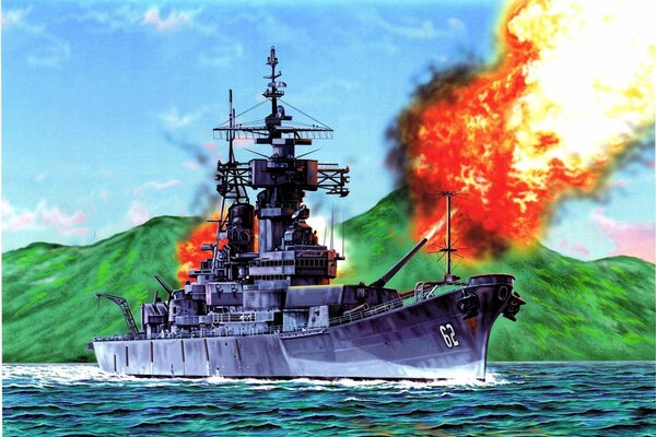 Dibujo de un buque de guerra en la guerra