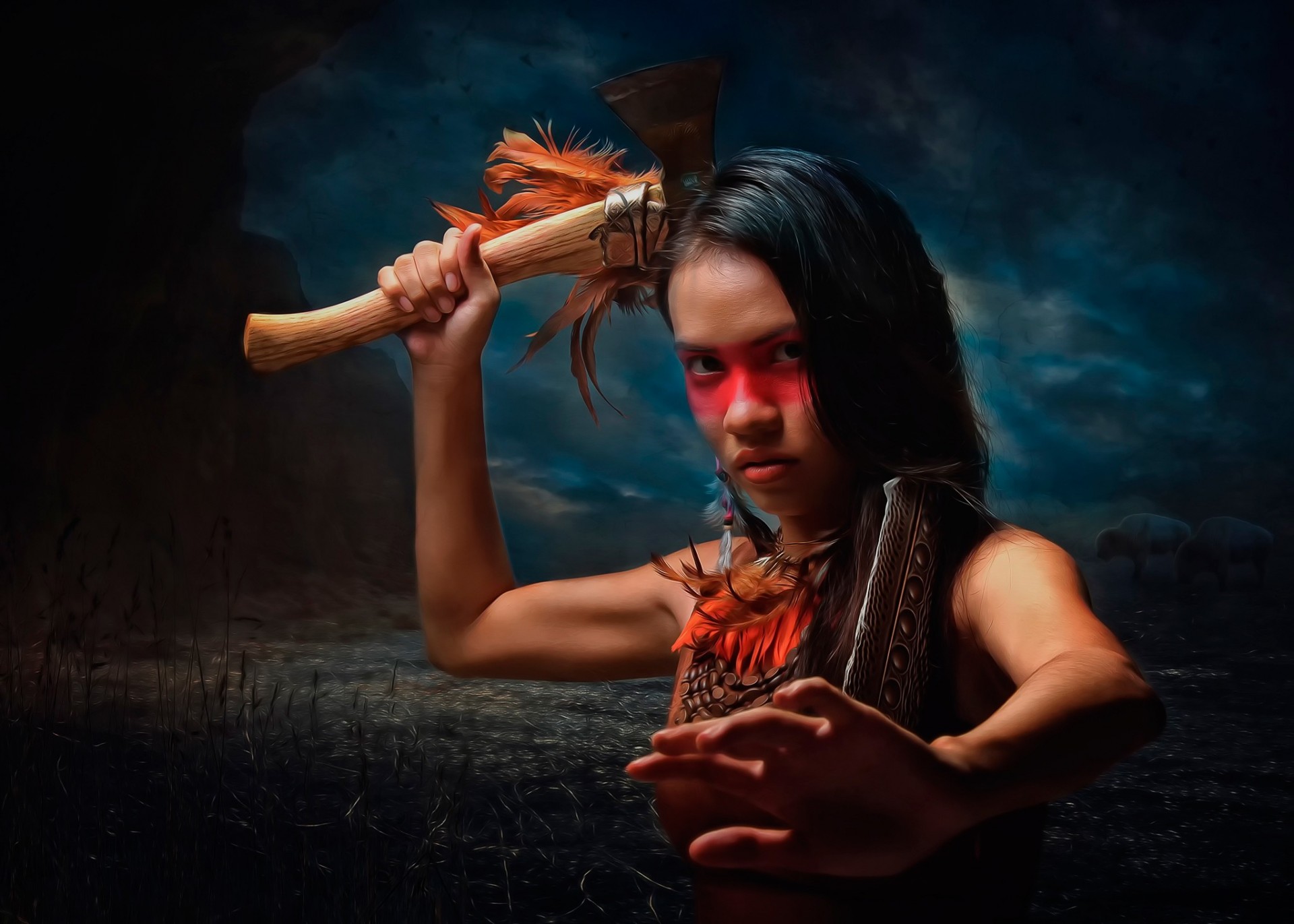 tomahawk war paint girl indian battle axe