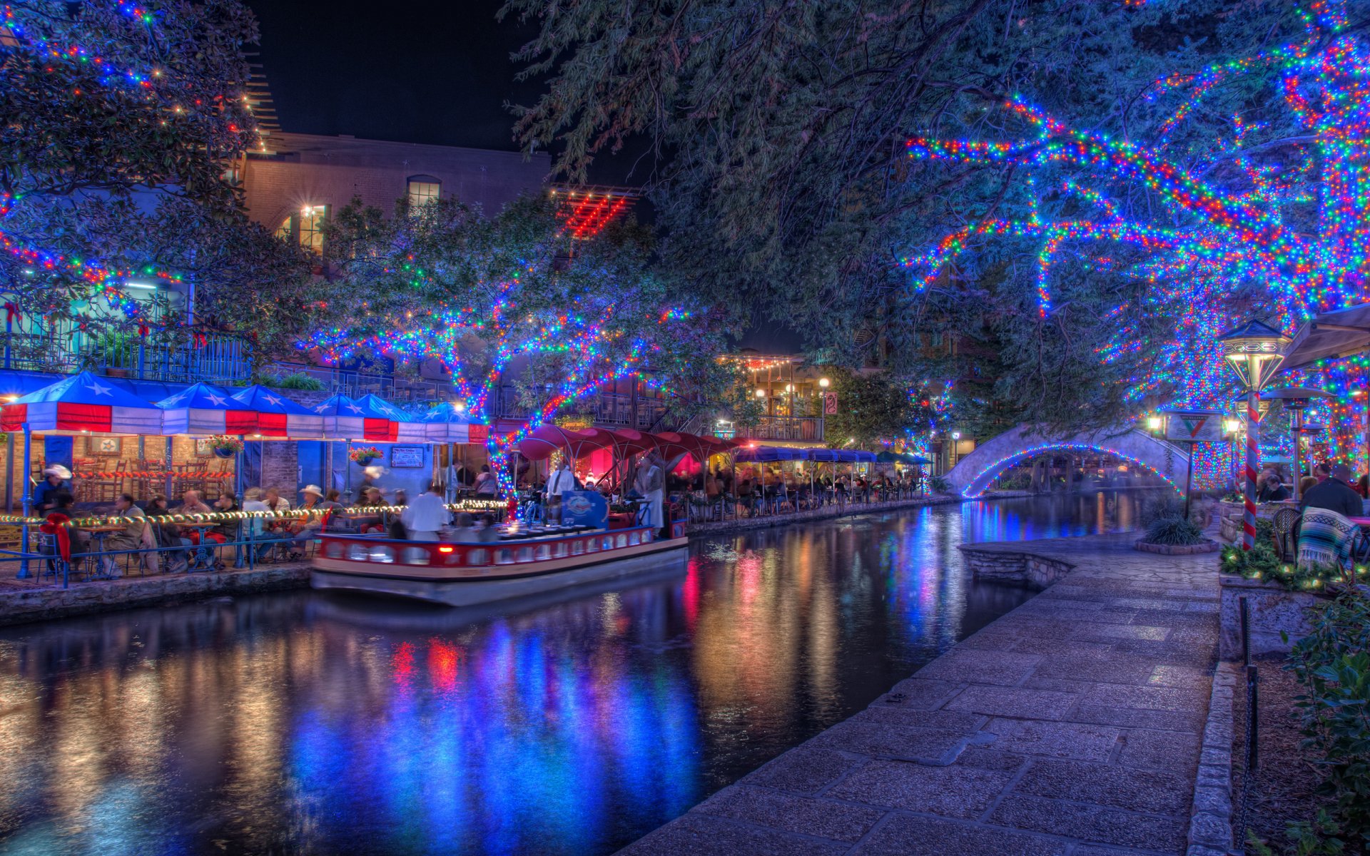 san antonio teksas lampki świąteczne wakacje noc