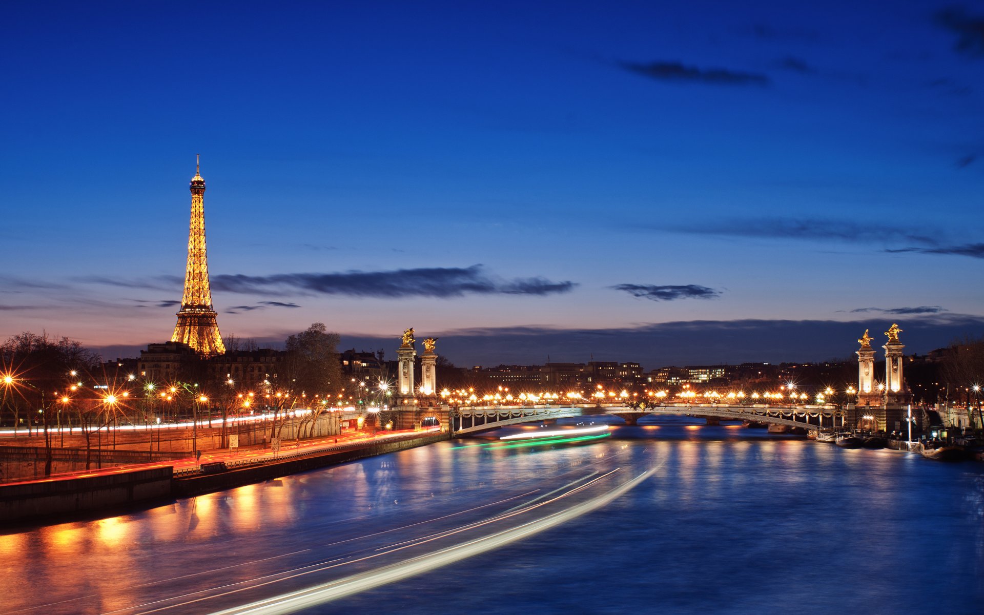 town paris france river night light