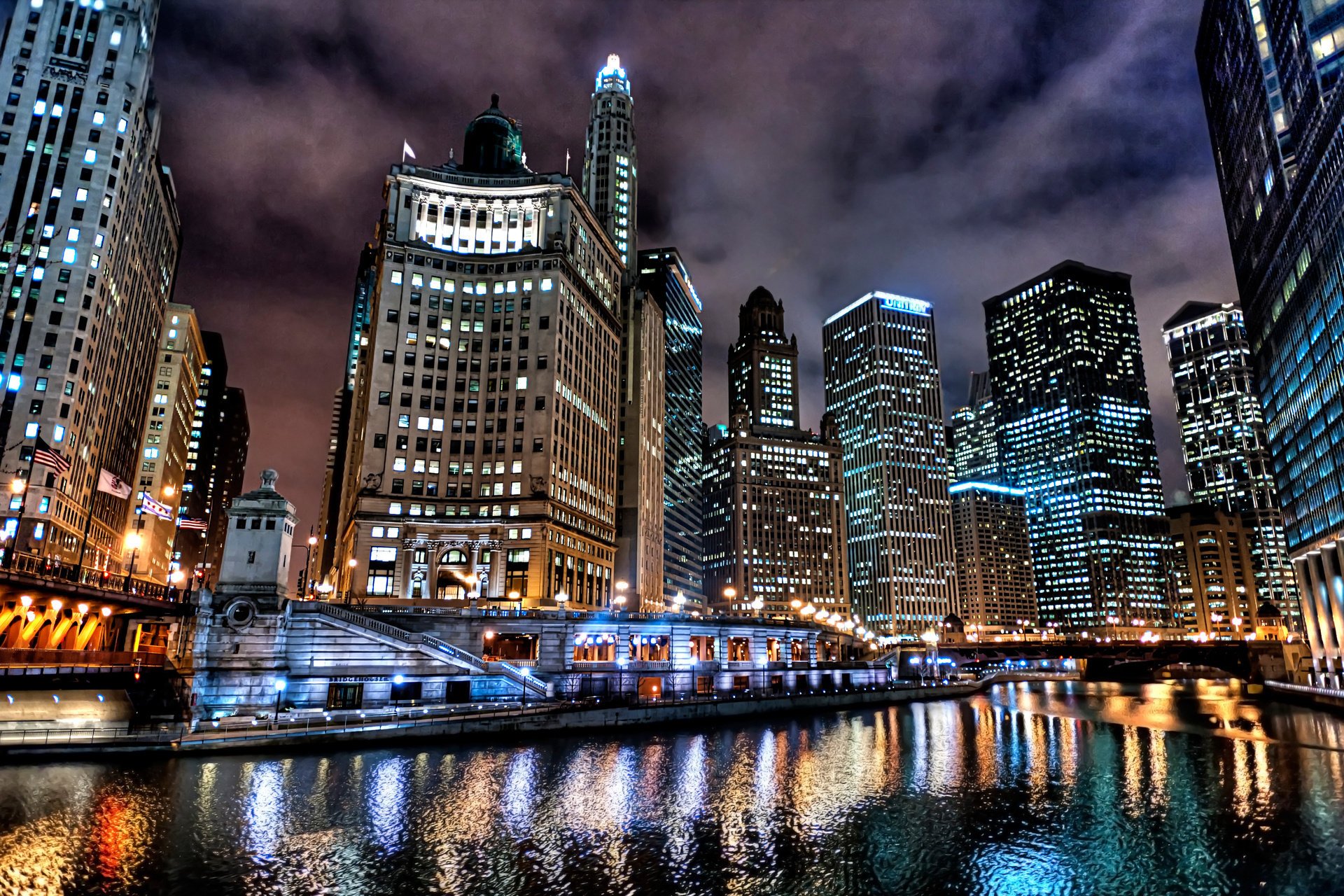 the city chicago lights night usa