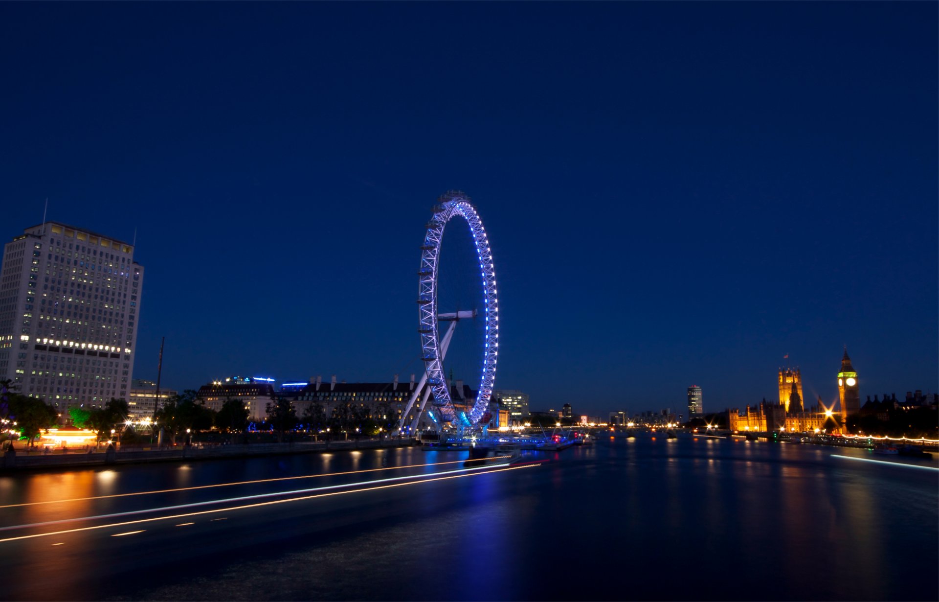 wielka brytania anglia londyn stolica diabelski młyn wieczór autostrada budynki architektura światła podświetlenie london eye kapitał