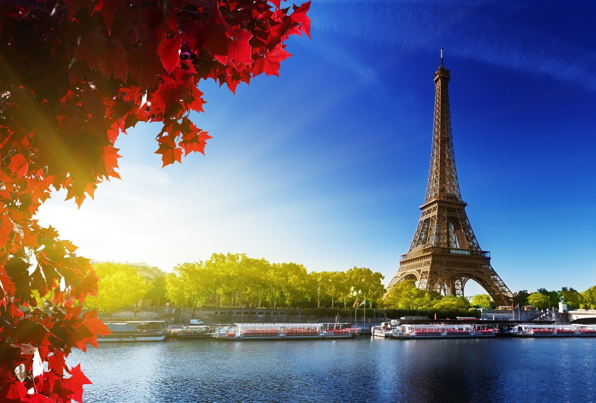 la tour eiffel eiffel tower paris france tree river price sky sun leaves red autumn