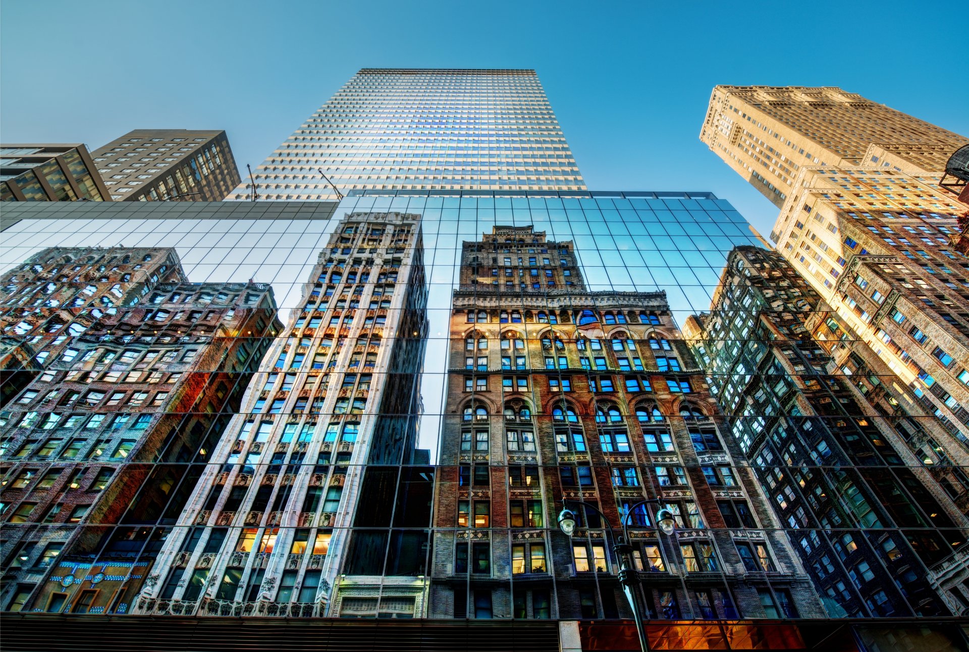 new york buildings reflection lantern