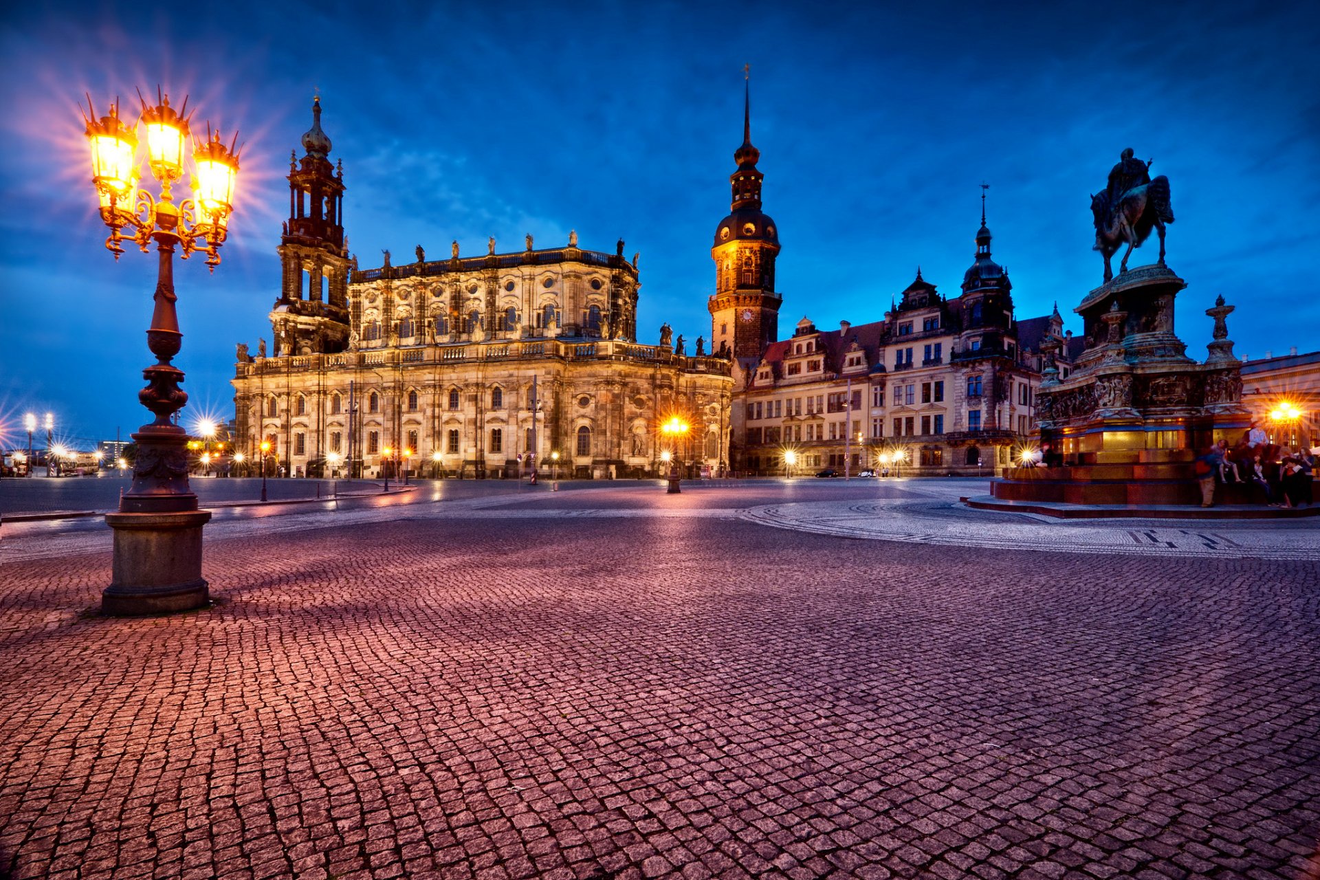 dresden germany theater square monument lights lanterns people evening