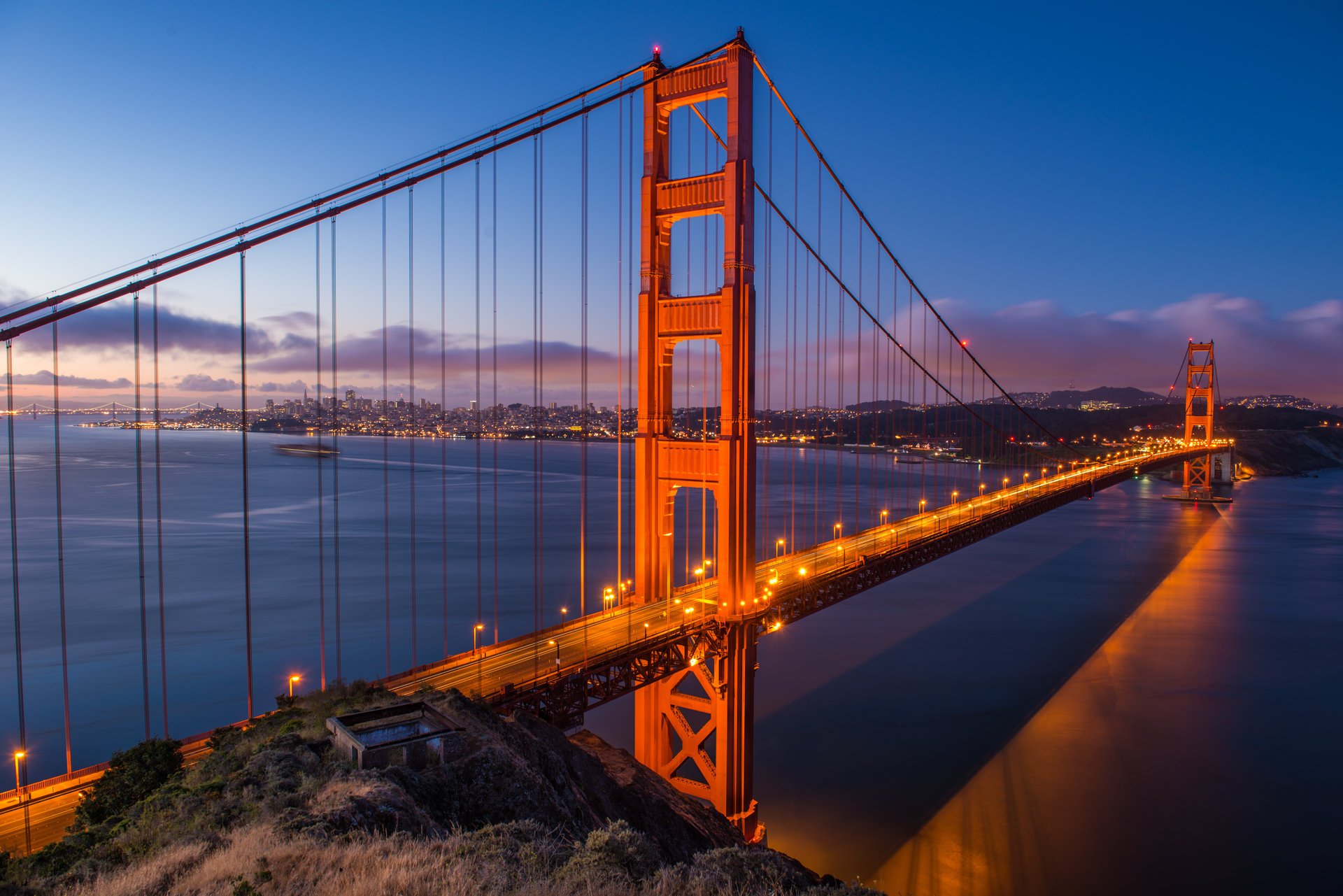 città ponte golden gate california san francisco u. s. a. san francisco golden gate bridge sera luci esposizione