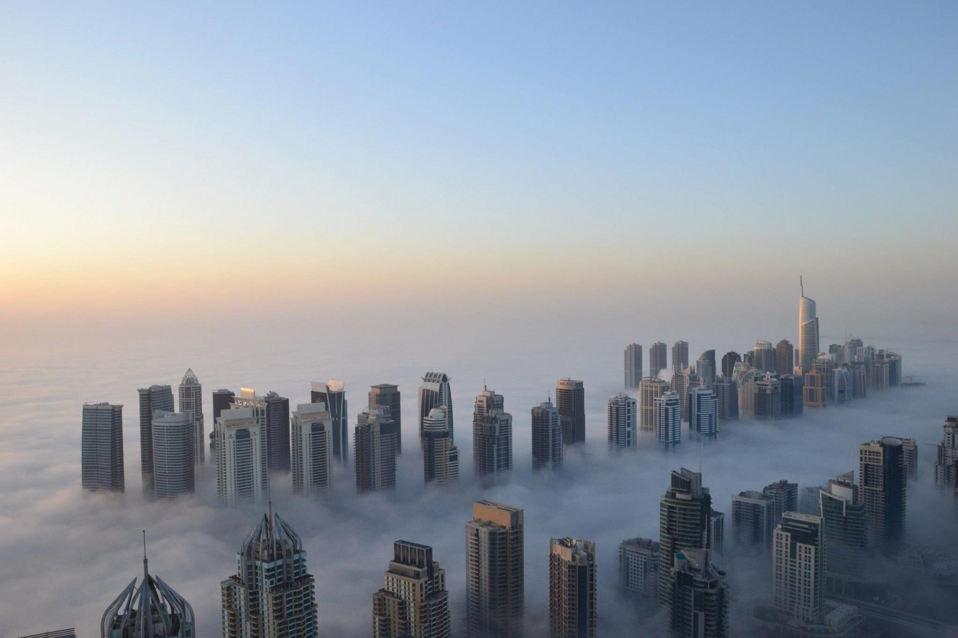 dubai morning fog cool skyscraper height