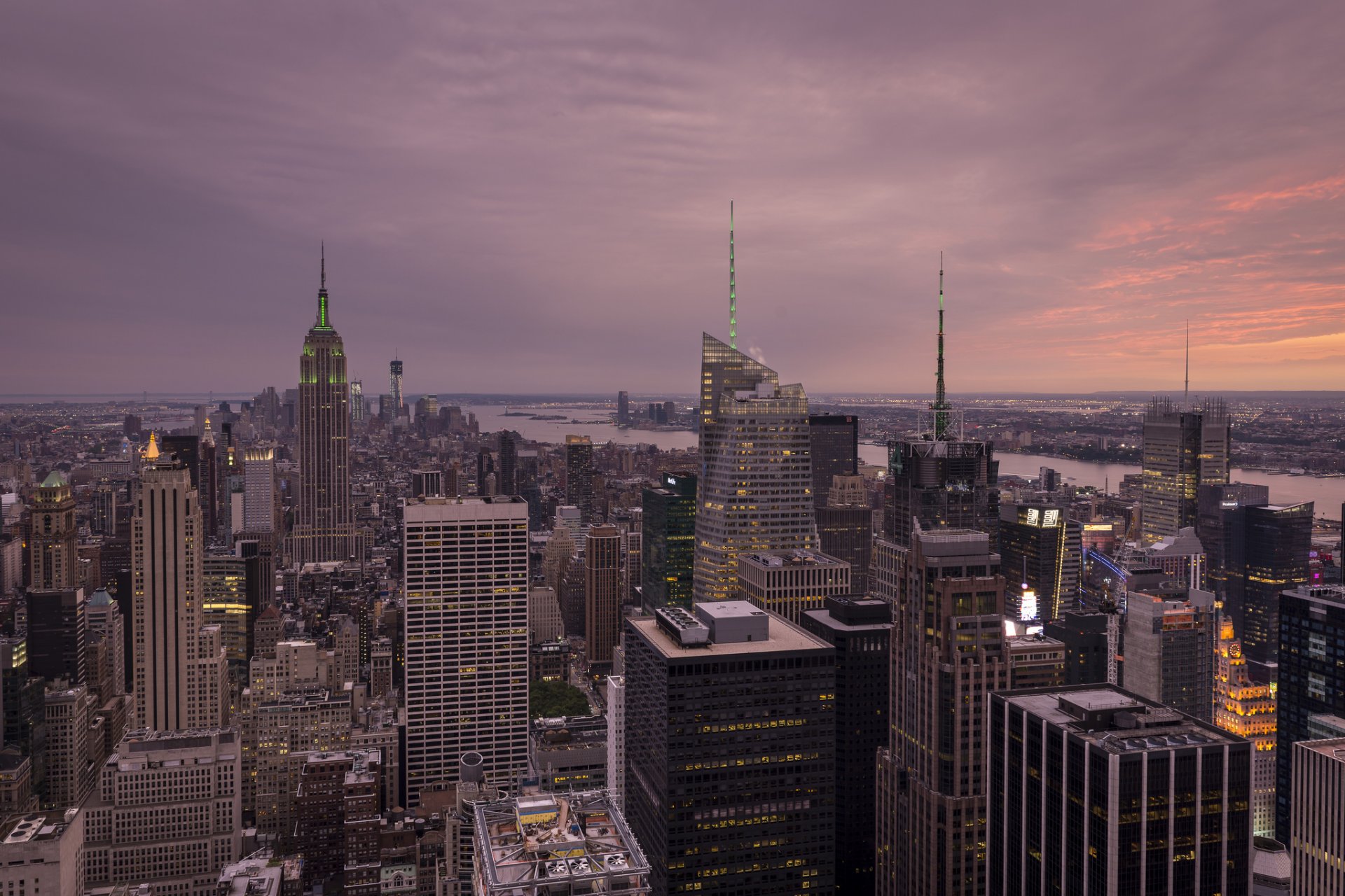 new york ville gratte-ciel rivière crépuscule