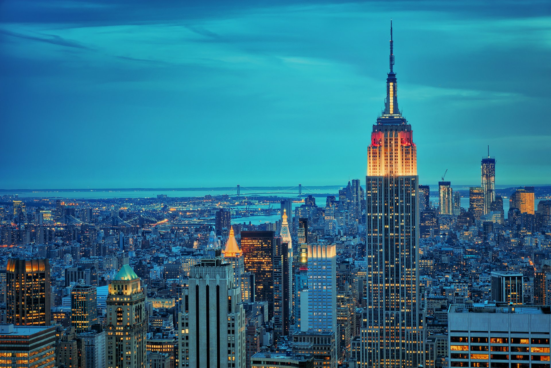 ciudad nueva york nueva york empire state building noche luces brooklyn