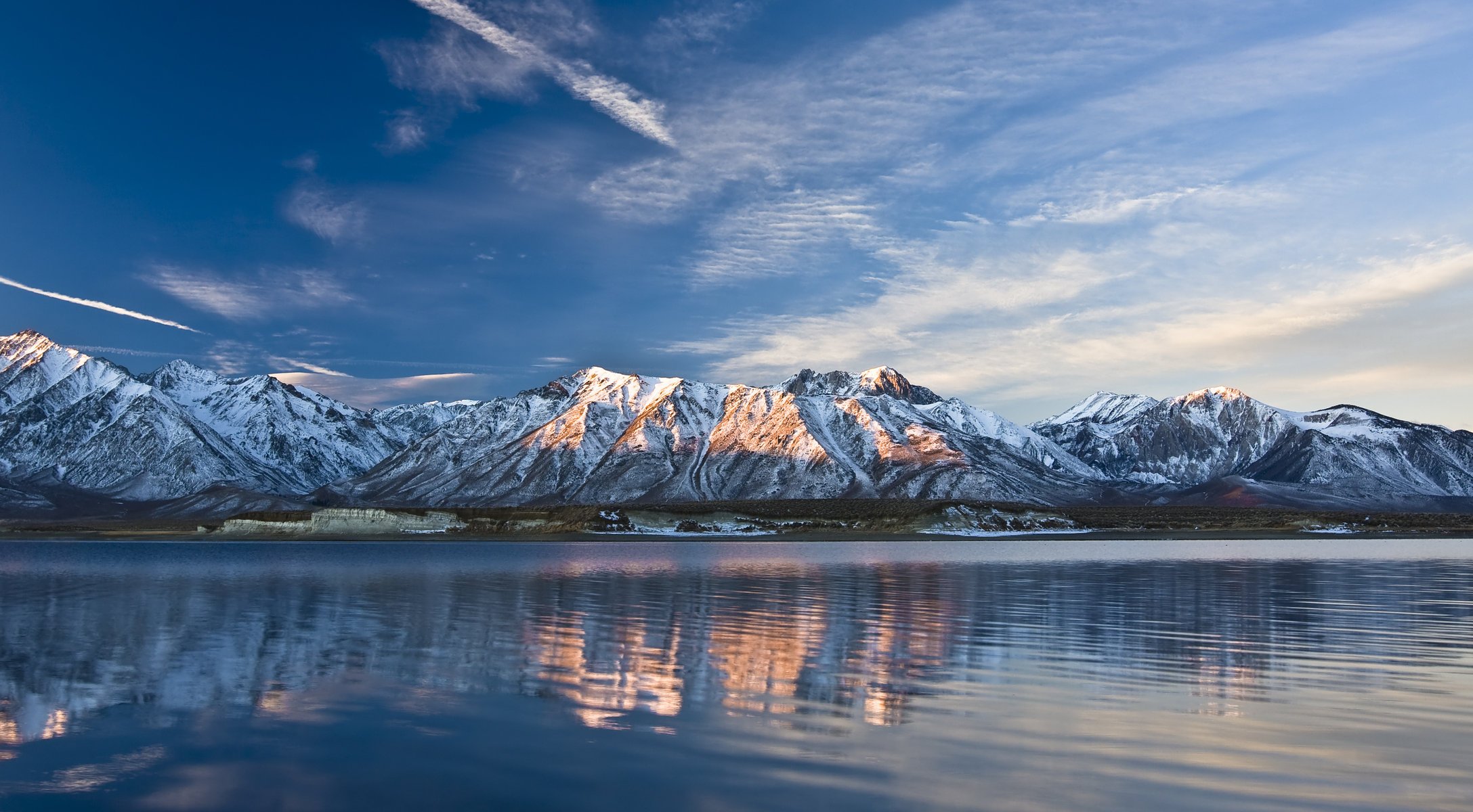 mountains clouds lake the sky wave