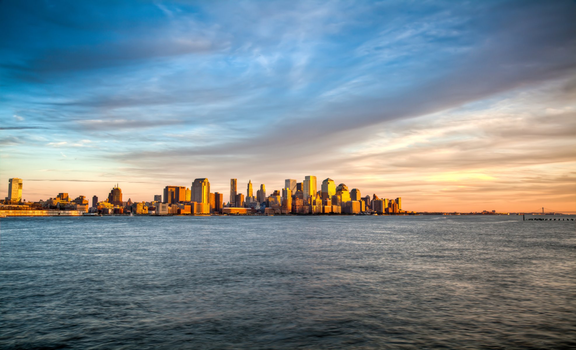 nueva york manhattan isla mar olas agua paisaje vista vista cielo tarde puesta de sol nubes