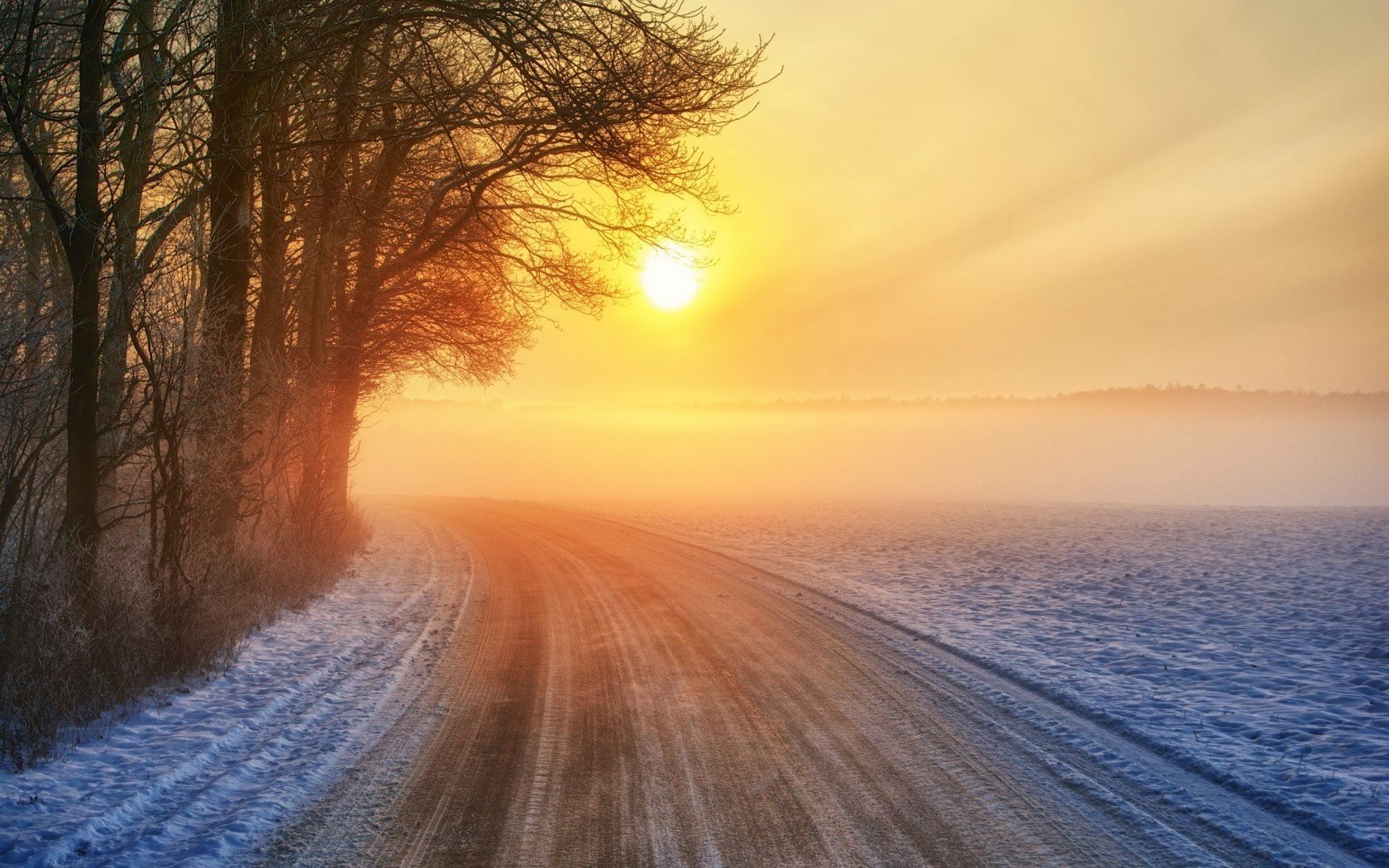 winter road sunset