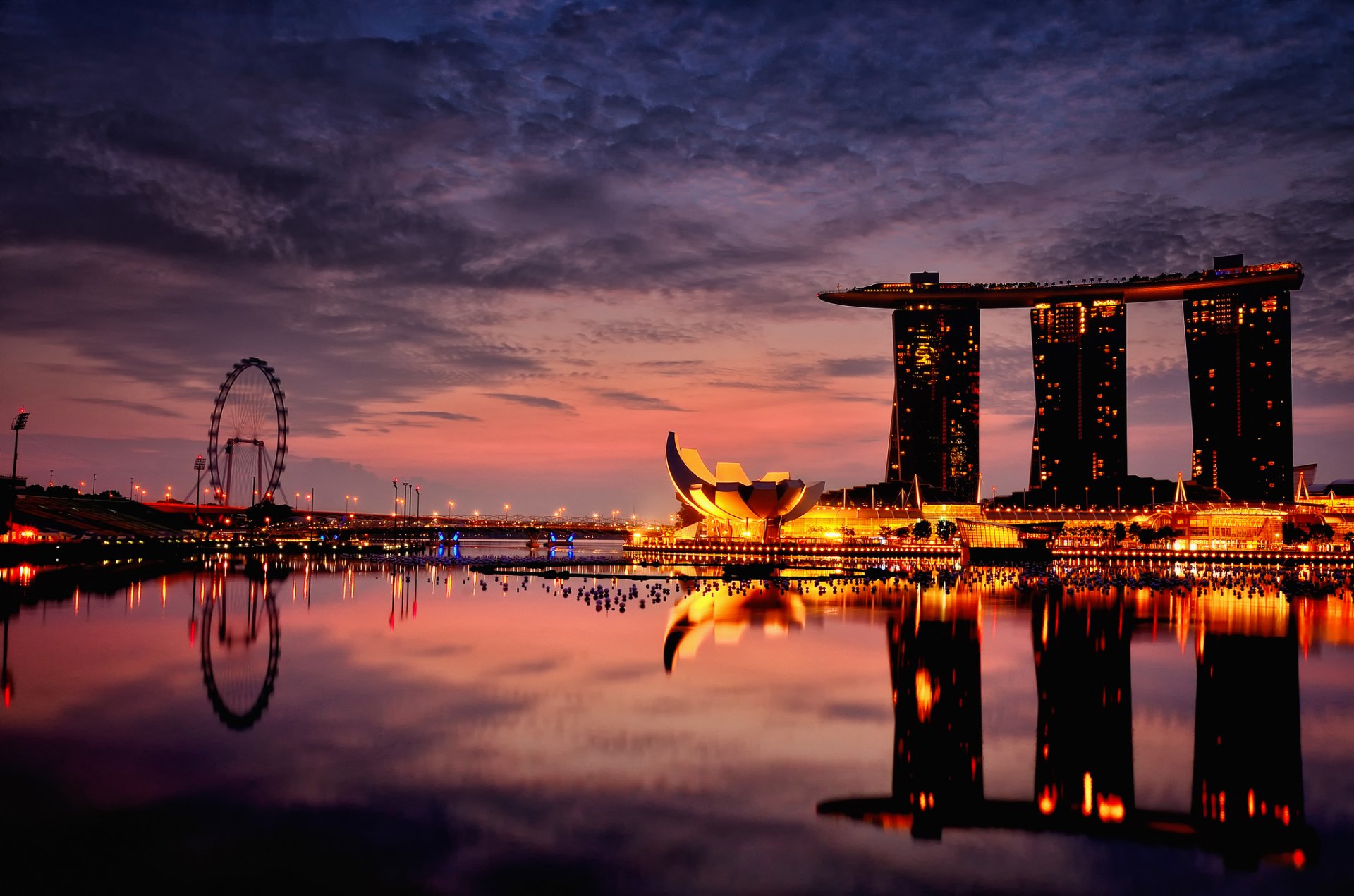 miasto singapur hotel noc wieczór