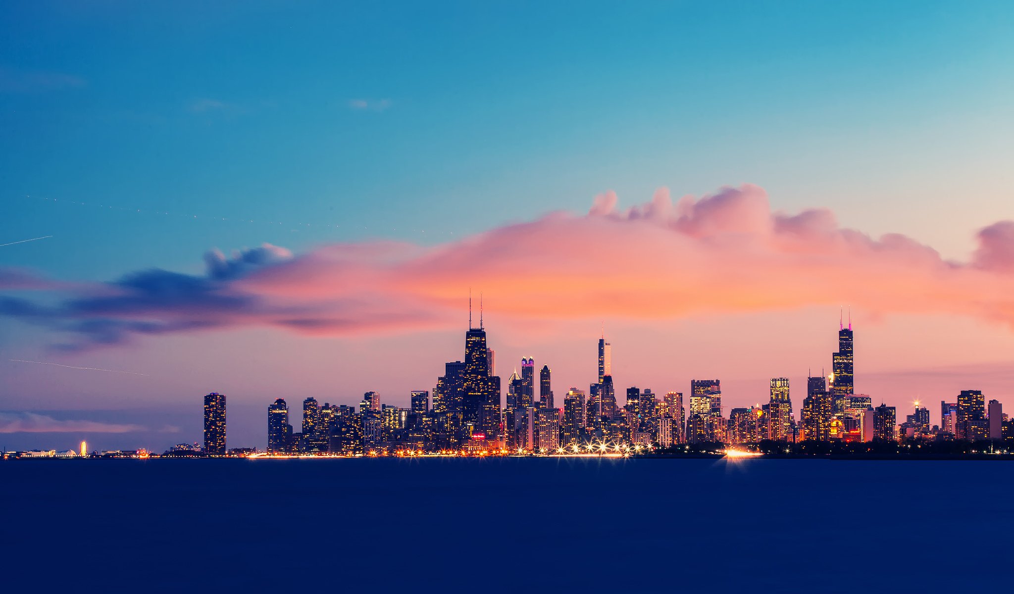 united states illinois chicago lake michigan extract night sunset sky cloud