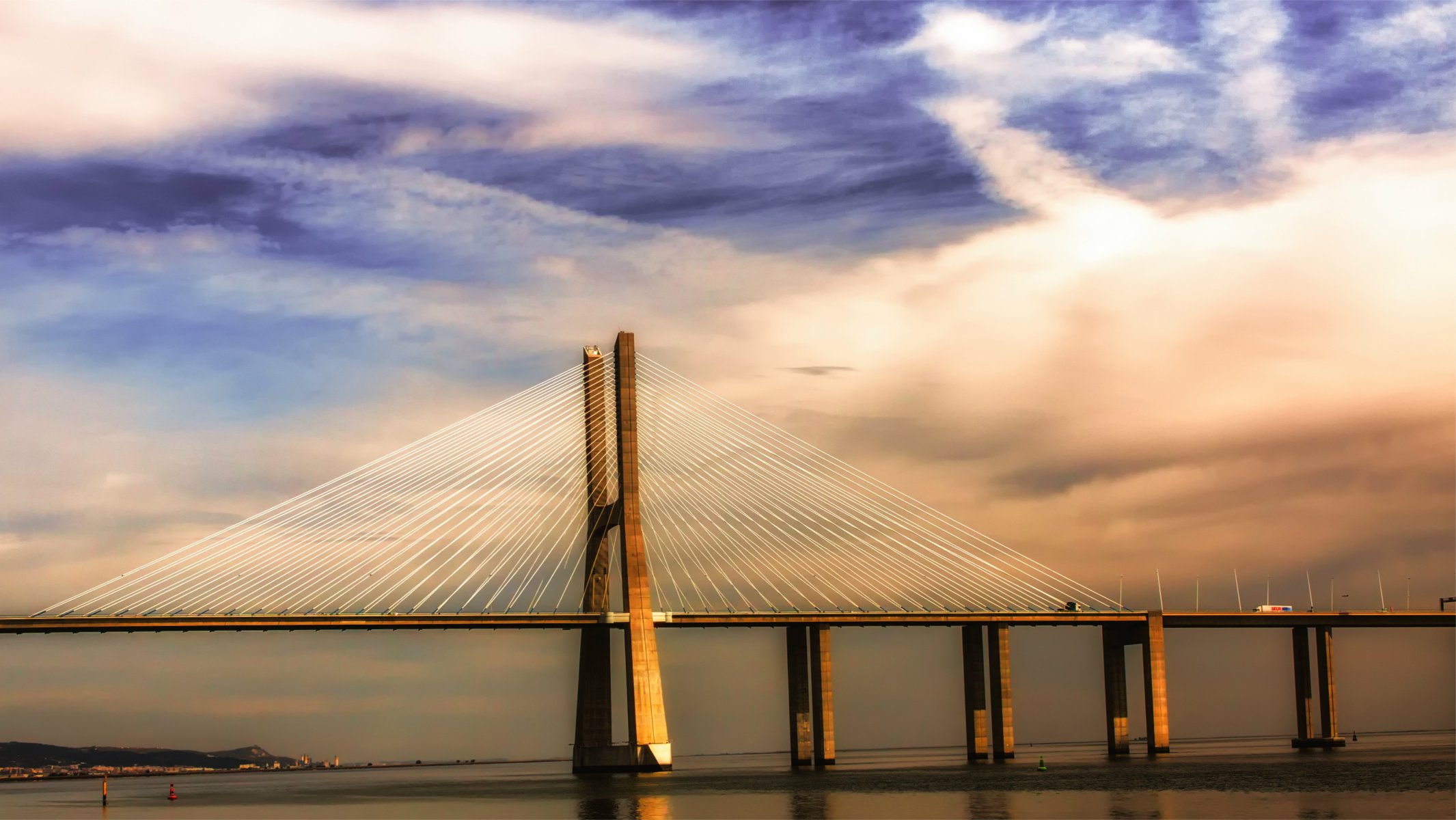 portugal lisbon bridge river tagus blue sky clouds cloud