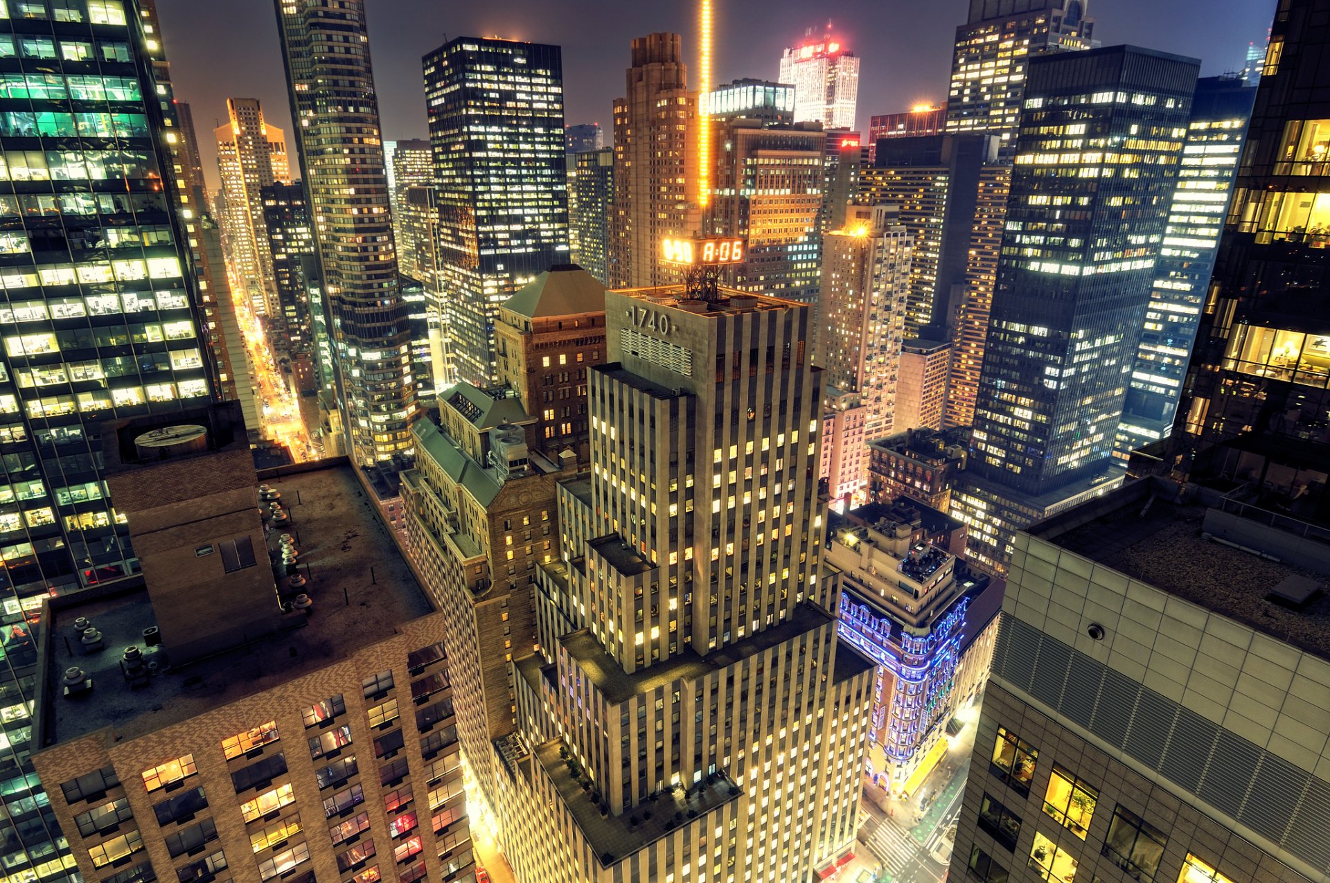 nowy jork miasto noc midtown manhattan nocą tapety na pulpit