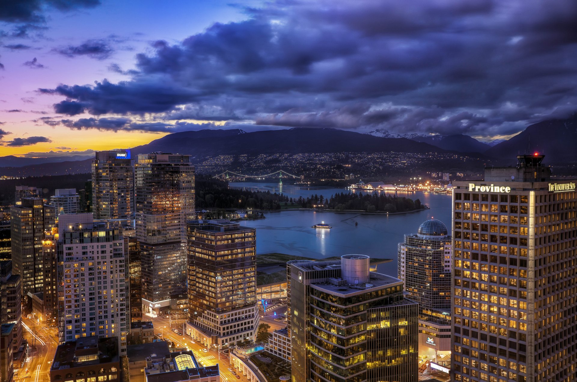 vancouver canada buildings night city panorama