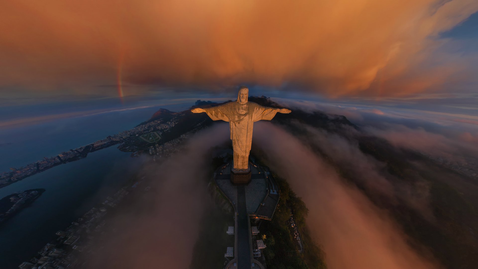 río de janeiro río de janeiro ciudad estatua de cristo redentor cristo redentor arco iris nubes amanecer