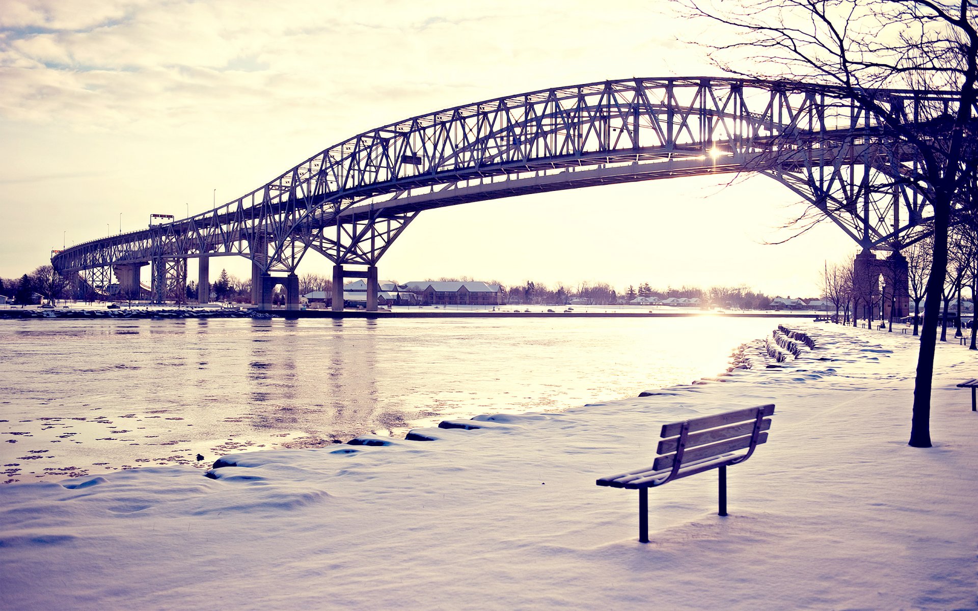 río puente banco nieve invierno banco