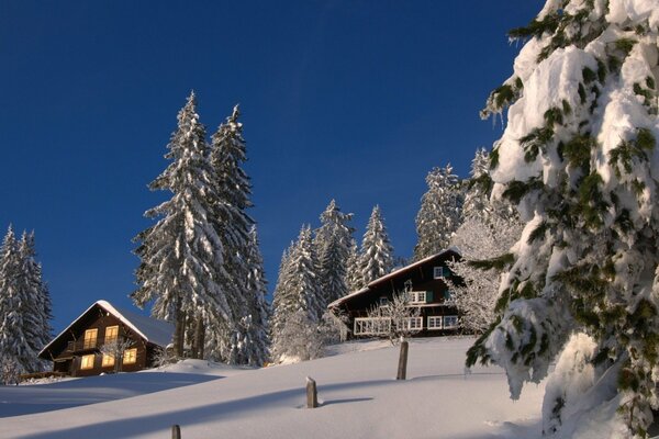 Ein Wintermärchen, ein Haus im verschneiten Wald