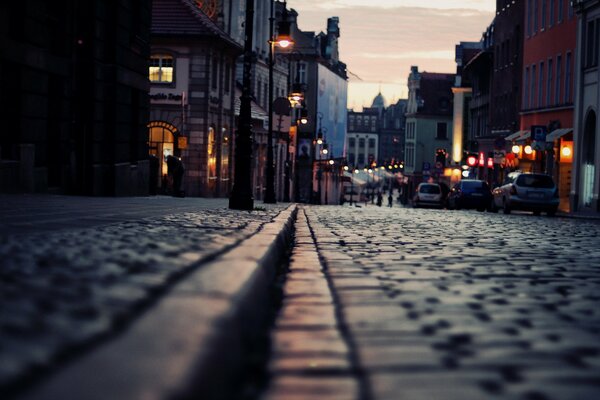 Street with lanterns of the night city