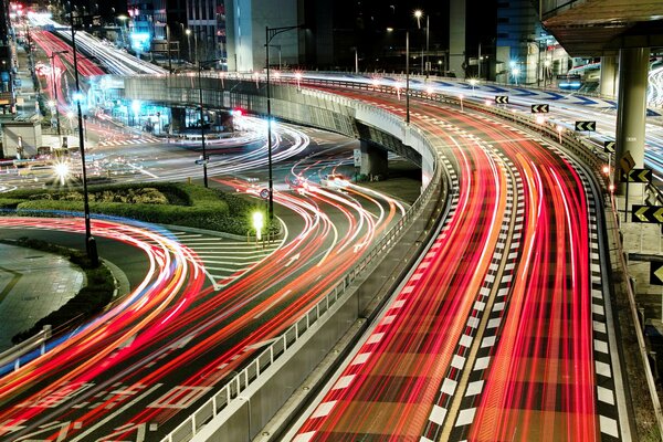 Threads of road lights in Japan