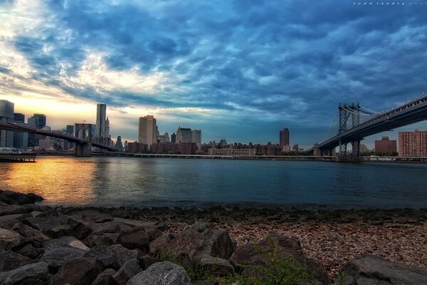 Blue sky over New York Bay