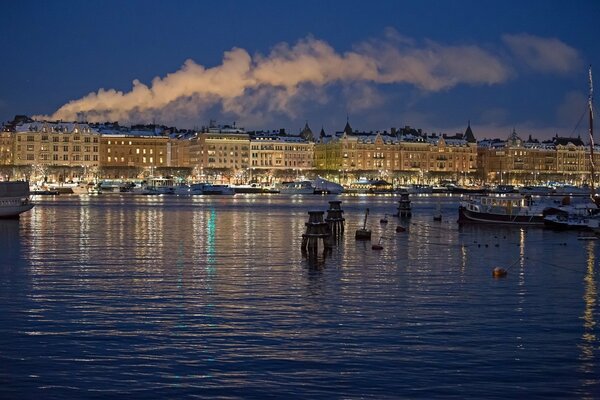 City port in Sweden in good weather