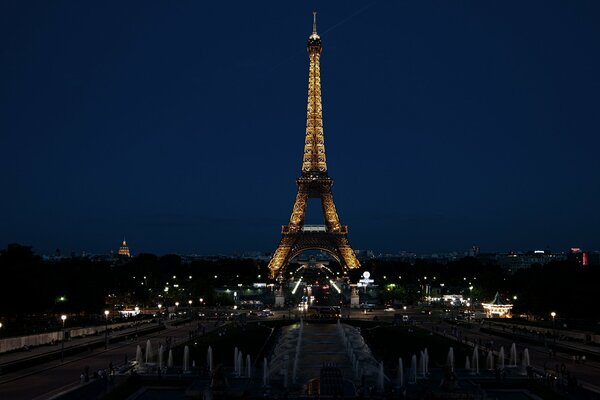 Night panorama of Paris with Eiffel Tower