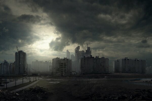 The apocalypse in the Russian city in the evening